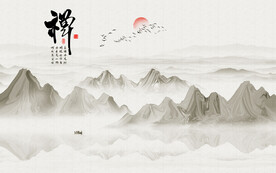 禅意水墨山水画