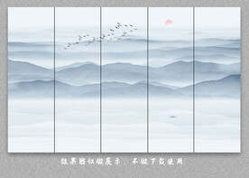屏风水墨山水画背景墙