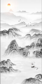 中式意境山水背景玄关装饰画