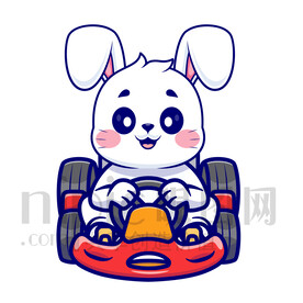 可爱卡通开卡丁车的小白兔