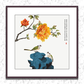 牡丹花鸟国画