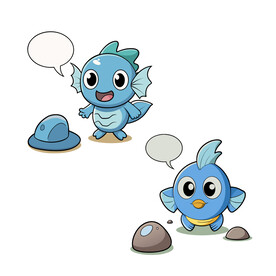 矢量动物卡通鱼宝宝对话气泡