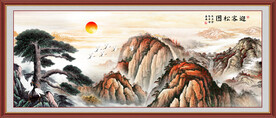 泰山迎客松风景画