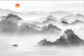 中式意境山水背景装饰画