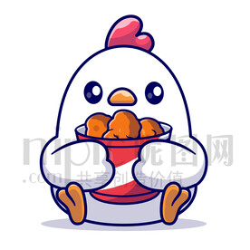 可爱卡通抱着炸鸡的小鸡