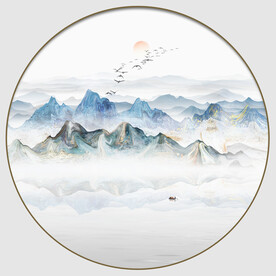 圆形水墨山