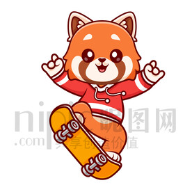 可爱卡通玩滑板的小熊猫