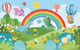 卡通儿童房恐龙家园背景墙图片