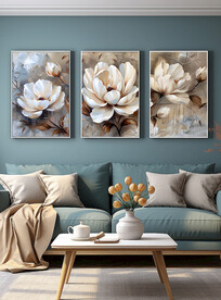 欧式复古立体花卉沙发三联装饰画
