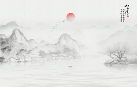 新中式水墨山水画背景墙