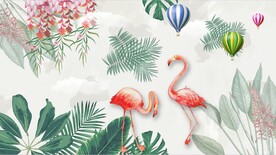 芭蕉叶火烈鸟电视背景墙