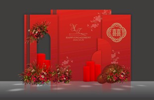 红色复古婚礼背景设计效果图