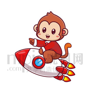 可爱卡通坐火箭的猴子