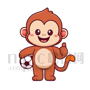 可爱卡通踢足球的猴子