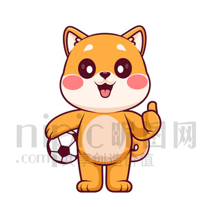可爱卡通踢足球的小狗