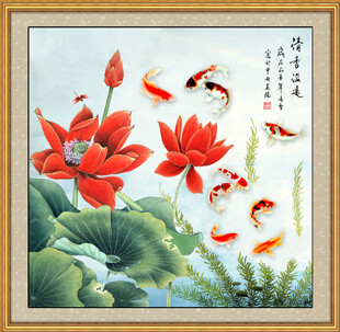 鲤鱼荷花图