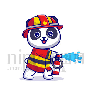 可爱卡通消防员熊猫
