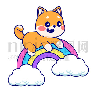可爱卡通趴在彩虹上的小狗