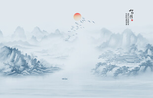 水墨国画山水背景墙