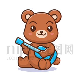 可爱卡通弹吉他的棕熊狗熊