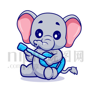 可爱卡通弹吉他的大象