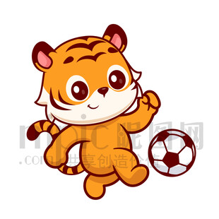 可爱卡通踢足球的老虎