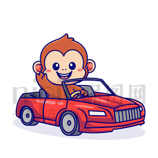 可爱卡通开车的猴子