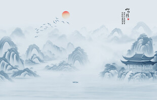 江南水乡水墨画背景墙