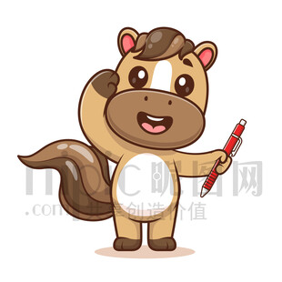 可爱卡通敬礼的马