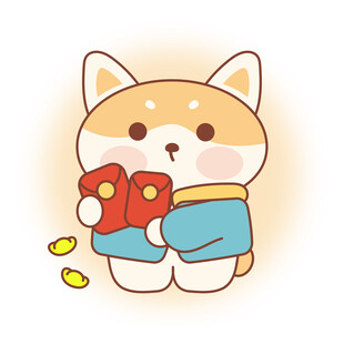 萌犬抱红包撒金元宝