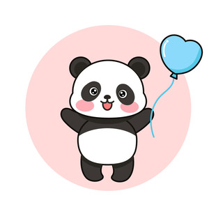 可爱熊猫手持蓝色气球