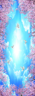 蓝天白云樱花