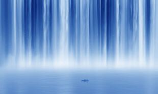 招财瀑布山水画背景墙