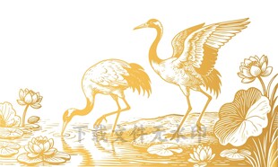 仙鹤线描古风元素