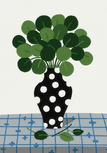 波点花瓶中的绿植摆件