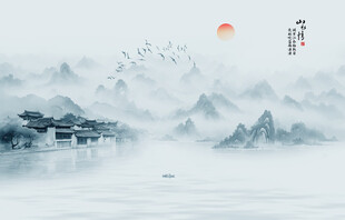 水墨山水风景画壁画
