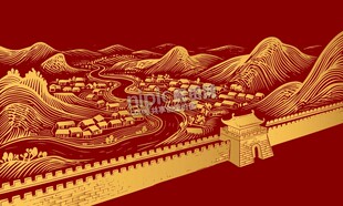 古风城镇城墙壮丽山河