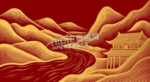 矢量古风山水画背景