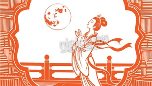古风嫦娥玉兔月亮线描