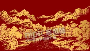 中国风小溪流山脉背景