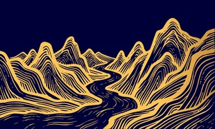 水流山脉山水画背景