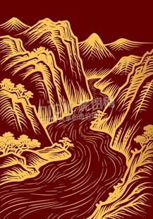 中式山水线条风背景