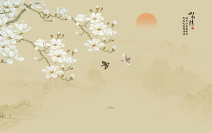 新中式兰花工笔花鸟画背景墙