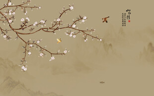 新中式工笔花鸟画背景墙