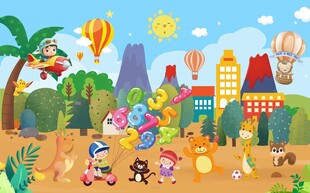 欢乐动物的奇幻童话世界背景墙