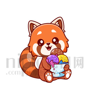 小熊猫开心吃冰淇淋