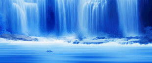 招财瀑布山水画背景墙