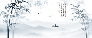 新中式灯箱水墨竹子背景墙