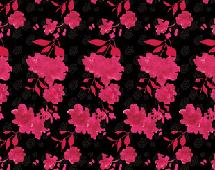 黑色底粉色花卉图案