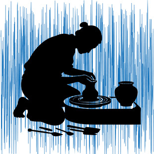 陶艺师专注制陶瞬间